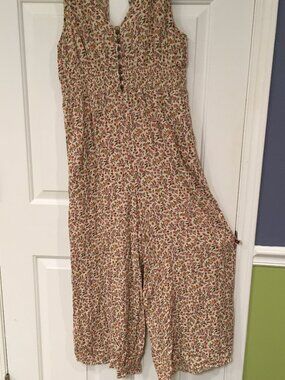 American Eagle Jumpsuit Maxi Dress Size Med. Long Floral Boho Cottage Gauzy
